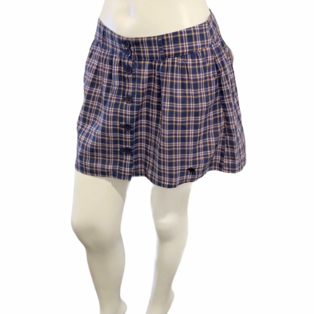 NWT Abercrombie & Fitch Blue & Yellow Plaid Button Skirt - Size Small